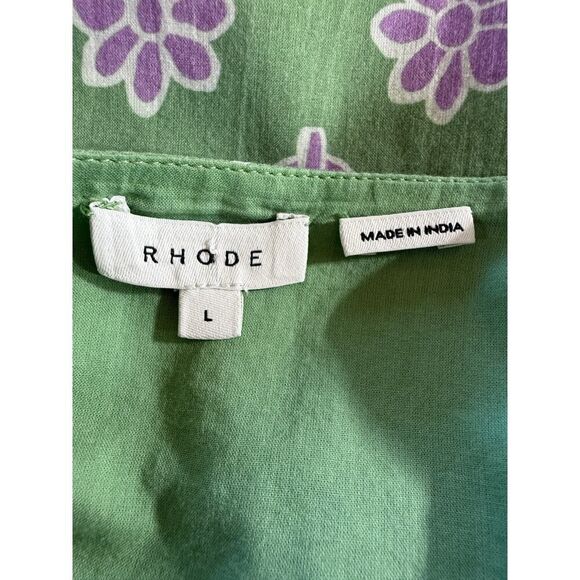 RHODE Women's Saira Floral Print Knee Length Cotton Dress Green Size Large - Picture 2 of 9